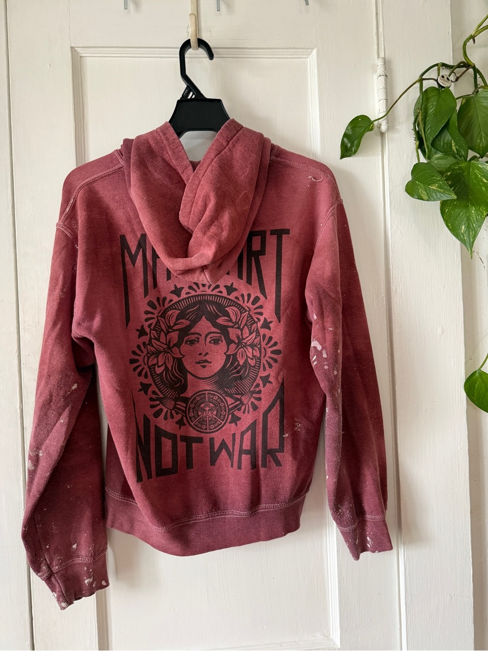 Obey Women’s Red Hooded Sweatshirt - 'Make Art Not War' Graphic